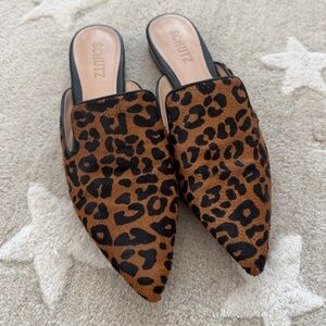 SCHUTZ leopard print mules